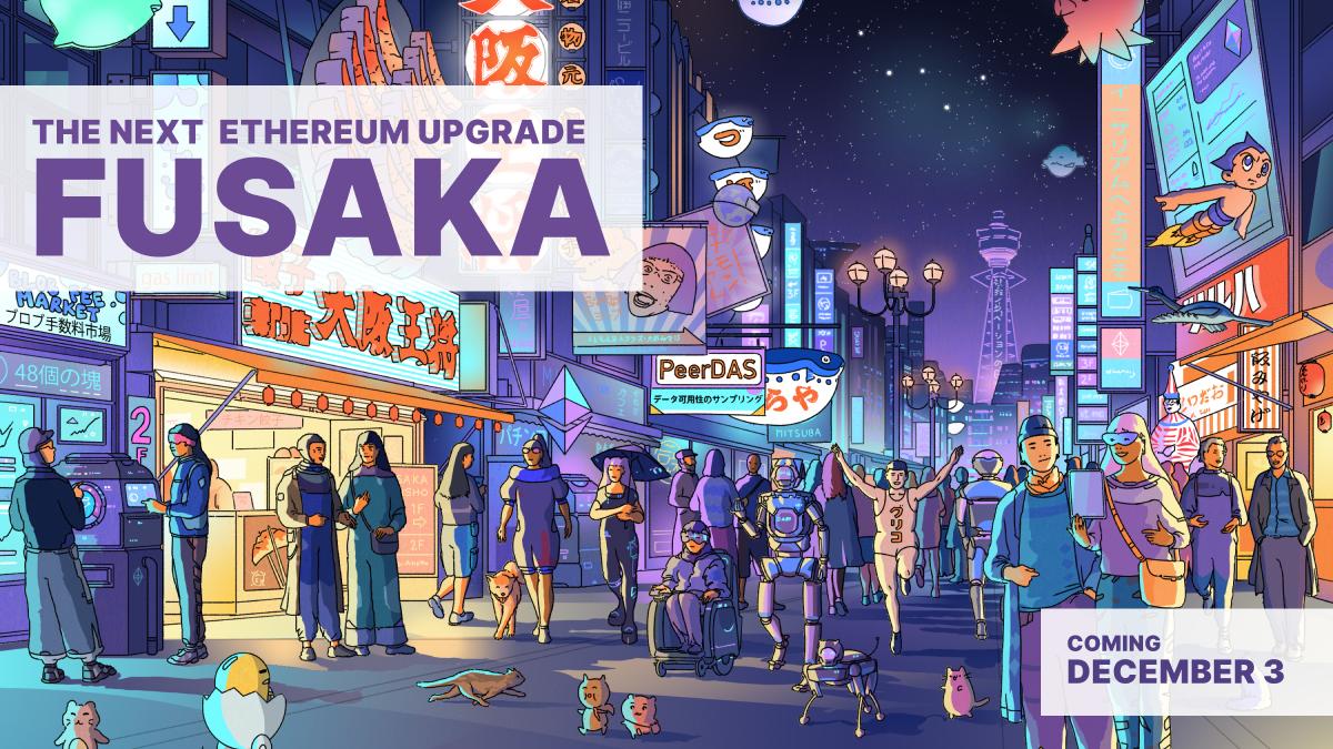 ethereum's tweet image. Tomorrow: Fusaka

Ethereum’s second major upgrade this year. 

→ Feature highlight: PeerDAS - Unlocking up to 8x data throughput. For rollups, this means cheaper blob fees and more space to grow.

Learn more. 
ethereum.org/roadmap/fusaka/