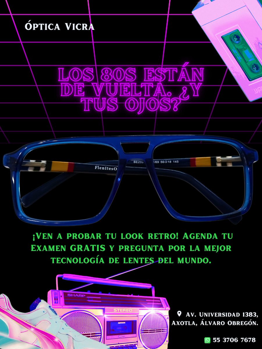 OpticaVicra's tweet image. 📼 ¡ESTILO 80s, VISIÓN 2025! 🤯
LOS 80S ESTÁN DE VUELTA. Adopta este look audaz y protege tus ojos de verdad. ¡Olvídate de las micas viejas!
Combínalo con tecnología Crizal  para cero reflejos o BlueProtect (l para pantallas.
 #StrangerThingsStyle #Lentes80s #Essilor #ZEISS