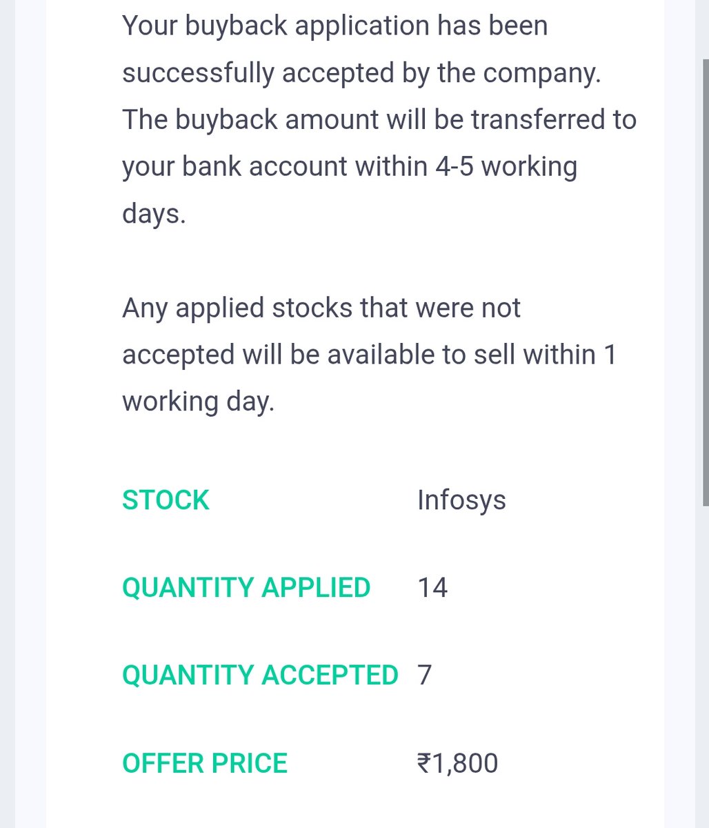 vishal_susheel's tweet image. #infosysbuyback 
50% gone in Buyback 👌🔥

Did you checked the notification? 

Infosys Buyback ✅️

#infosys #StockMarket #BuyBack