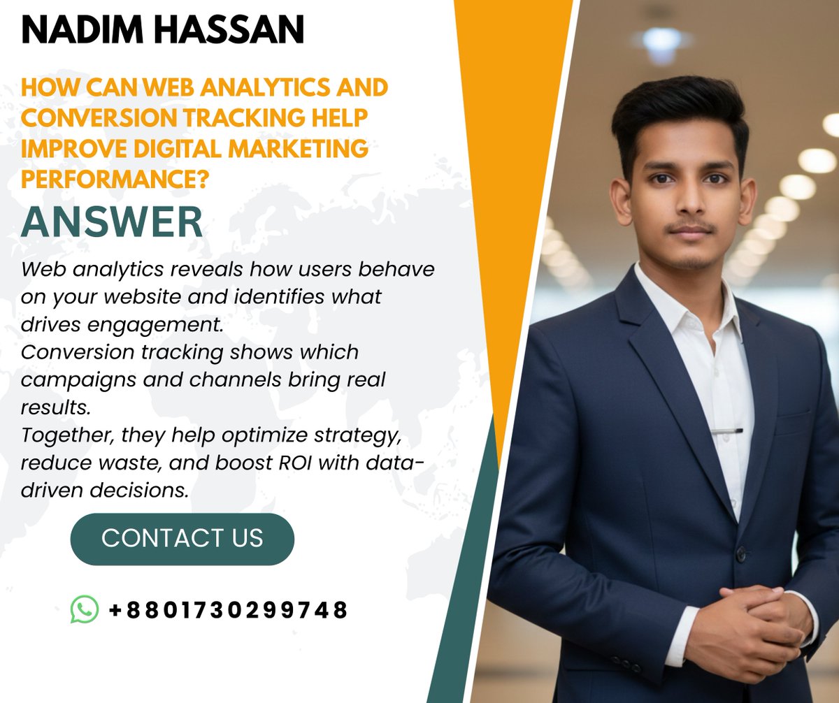 Marketernadim's tweet image. Web Analytics + Conversion Tracking = Smarter Marketing &amp;amp; Higher ROI!
I help businesses optimize campaigns and understand user behavior to drive real growth.
Let’s scale your business with data-driven decisions.

📞 WhatsApp: +8801730299748

#DigitalMarketing #WebAnalytics