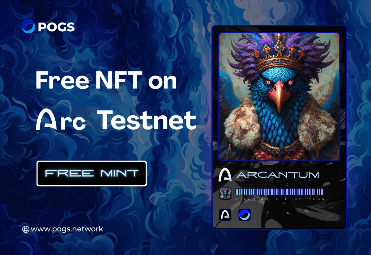 Free NFT 'ARCANTUM' 

on @Arc Testnet ✨  

🪄Mint Now:  pogs.network/arcantum

🔁RT+Like &amp; Win 100 $USDC 💙
