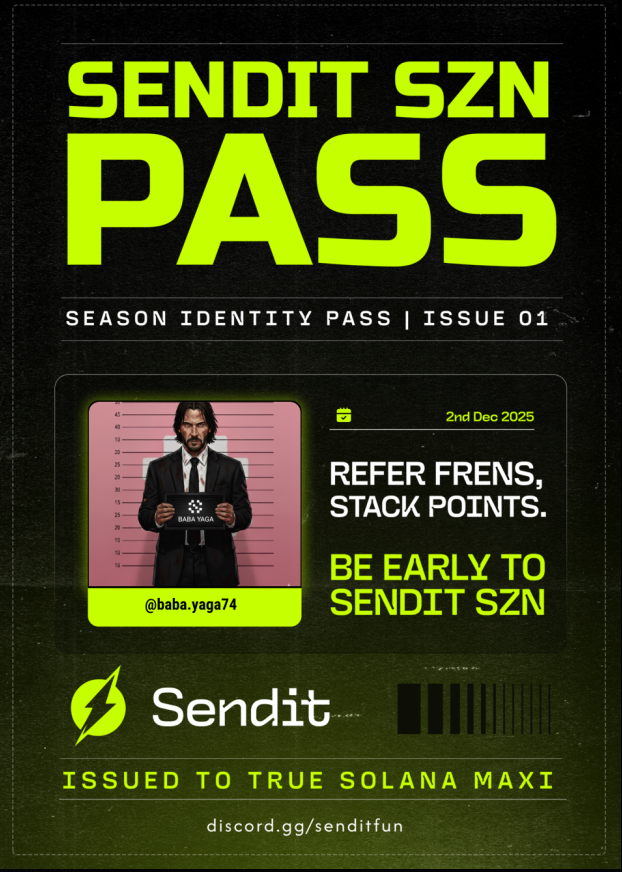 I’m now a verified EARLY SENDOOOR on SendIt SZN with my SendIt SZN Pass.

SZN Points, referral tracking, and bonus tasks unlocked.

Now, it’s your turn → discord.gg/senditfun
