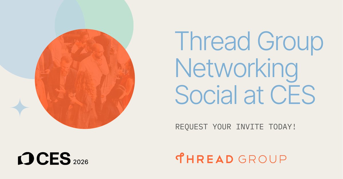 TheThreadGroup's tweet image. Join the network that’s connecting the future! #ThreadGroup is hosting an exclusive #networking social during #CES2026, bringing together members and innovators from across the smart home ecosystem.

Request your invite today — spots are limited: docs.google.com/forms/d/e/1FAI…