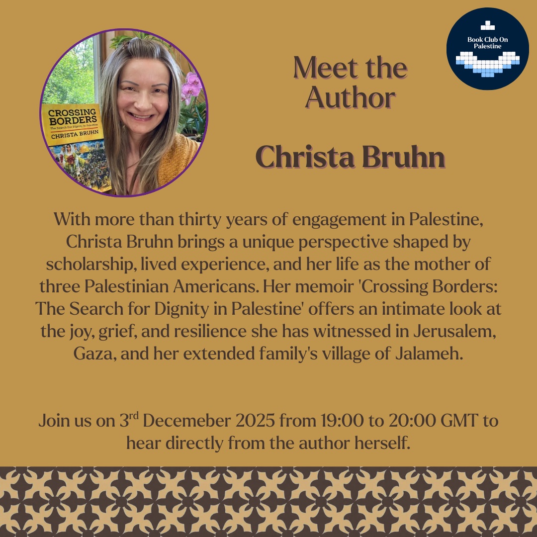 I hope you can join me for this timely conversation with the Book Club On Palestine to discuss the historical context, current realities, and visions for the future!

Register here:
us06web.zoom.us/meeting/regist…

Here is a quote from my memoir Crossing Borders: The Search for Dignity