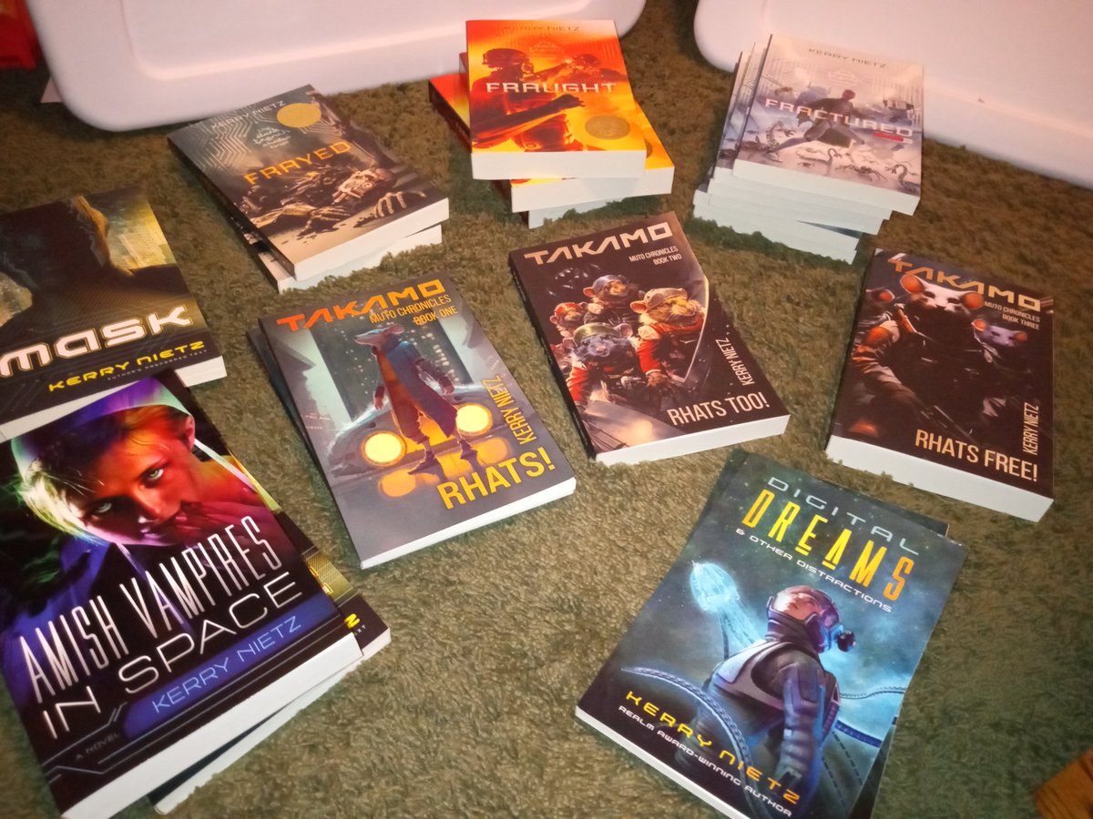 Sample of the books I have on hand, ripe for the signing. If you're thinking about gifts for the readers in your life, let me know!