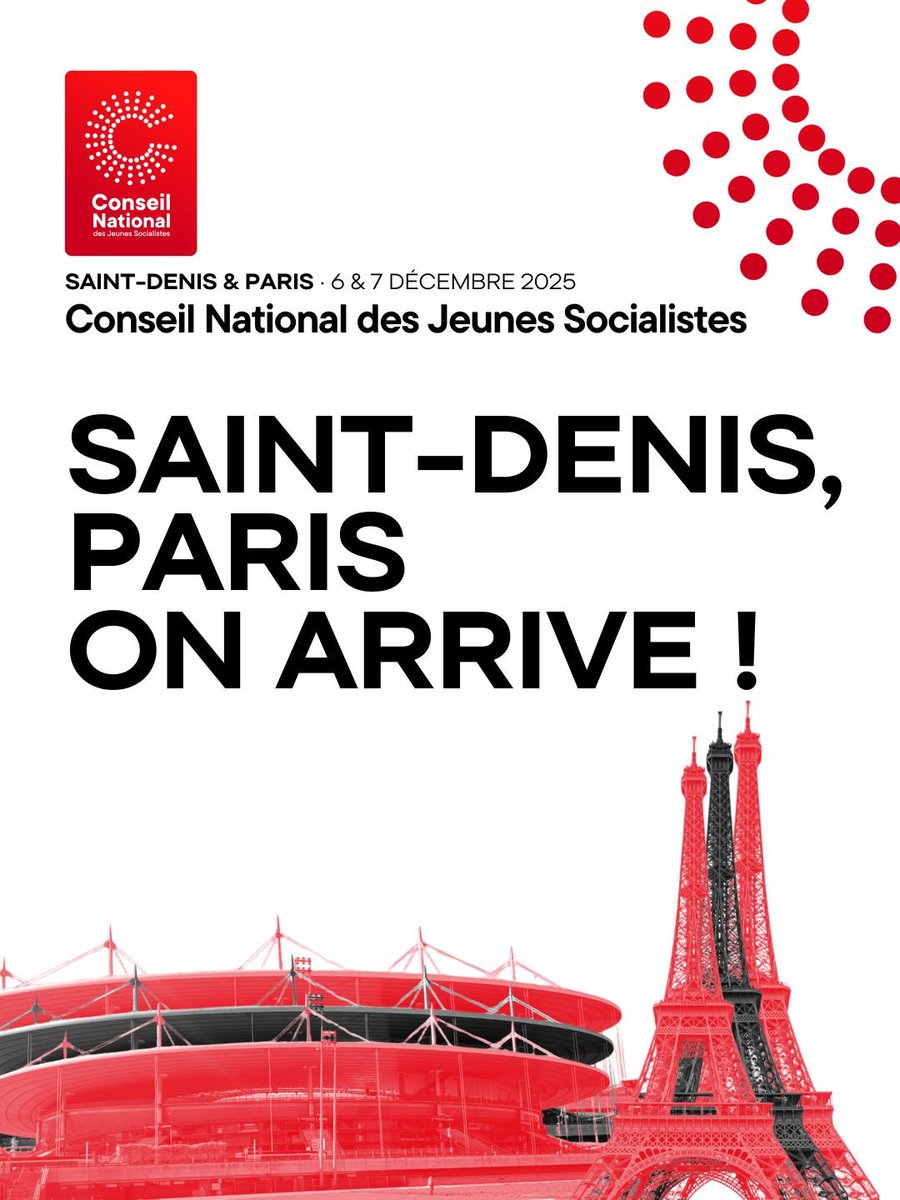 📣Ces 6 &amp; 7 décembre 2025, Saint-Denis et Paris accueilleront le Conseil National des Jeunes Socialistes.

Restez connectés !

#CNJS