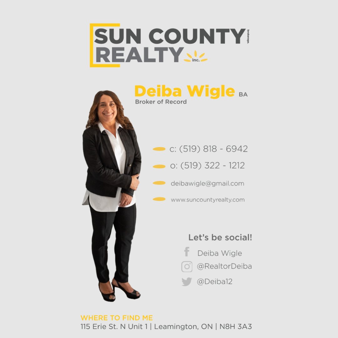 SunCountyRealty's tweet image. Our Duty Agent this week is Deiba Wigle, Broker of Record.
Please contact Deiba at (cell) 519-818-6942 📲 with any of your Real Estate needs!
.
.
.
.
.
#yqgrealtor #yqgrealestate #realestate #windsoressexcounty #sellyourhouse #forsale #sellwithsuncounty #getitsold #futurehome
