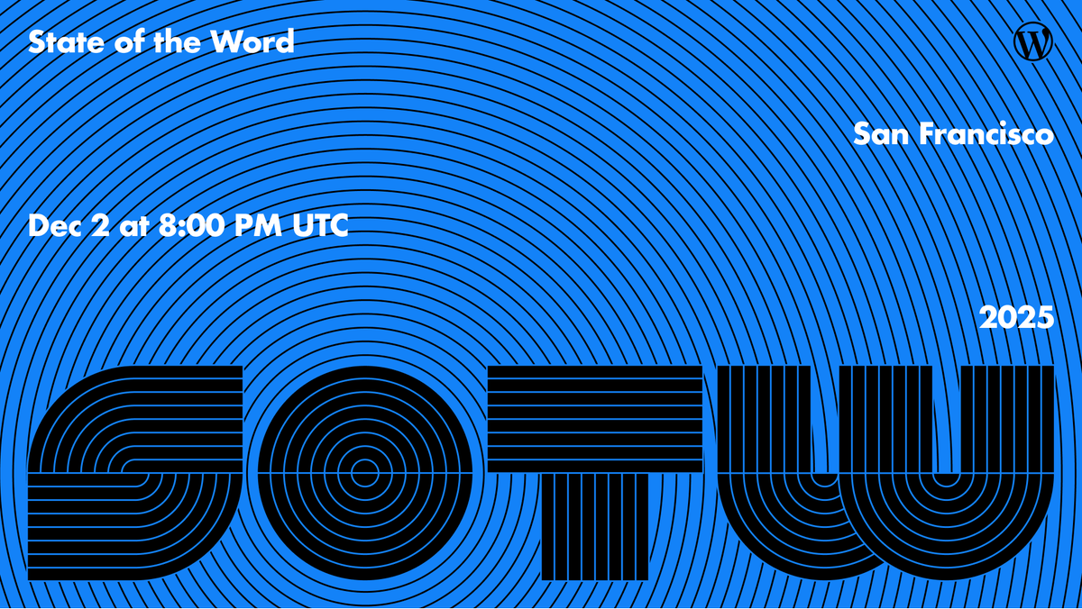 automattic's tweet photo. Today’s the day! 

State of the Word 2025, the biggest annual @WordPress event, is finally here. Let’s celebrate how far open source has come and where we’re going.

🔹Catch the livestream and keynote from @photomatt at 8 p.m. UTC (12 p.m. PT/3 p.m. ET).
🔹And if you’re in San Francisco, attend our IRL watch party at Tinker Tendo warehouse.

Livestream and watch party in 🧵💙.