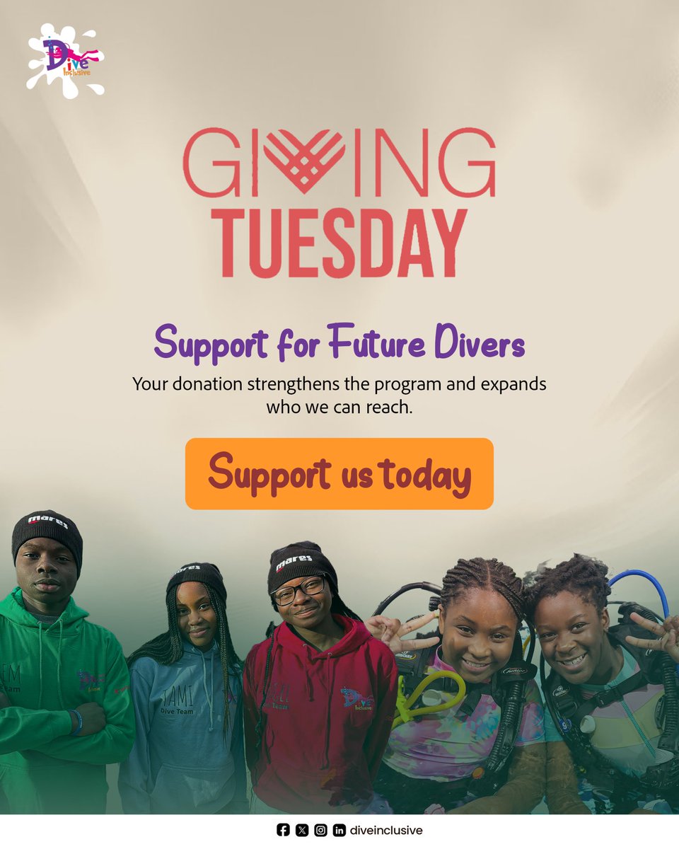 DiveInclusive's tweet image. This #GivingTuesday, help us empower future divers. 🌊
Your support gives young people access, confidence, and opportunity.
Support the mission today 💙

diveinclusive.com/contact/buddy-…

#diveinclusive #givingtuesday #impact