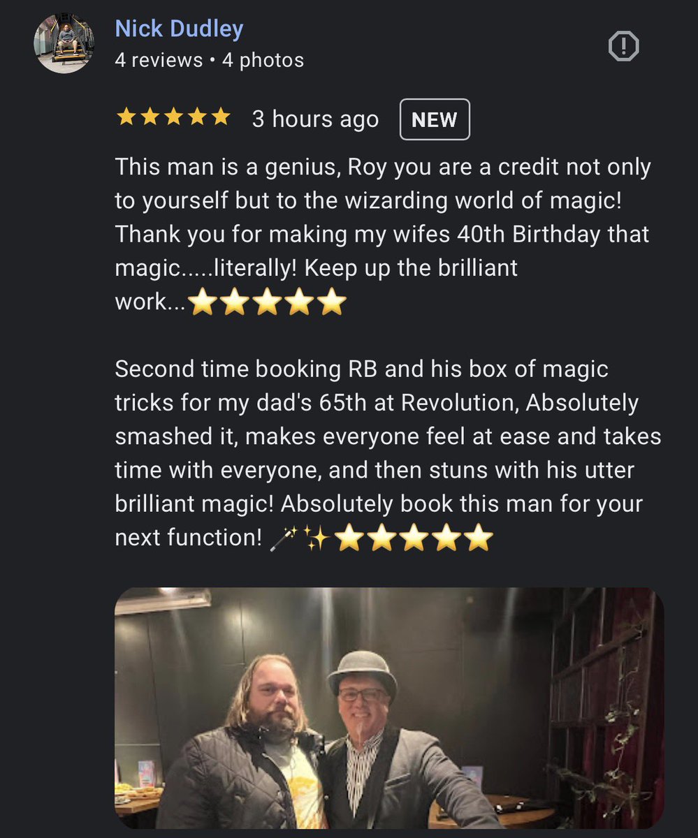 Many thanks to NK Dee for his second glowing review as a repeat client!… it was an honour to entertain his family and especially his dad on such a great occasion!!!… I had fantastic on-site feedback too !!!..