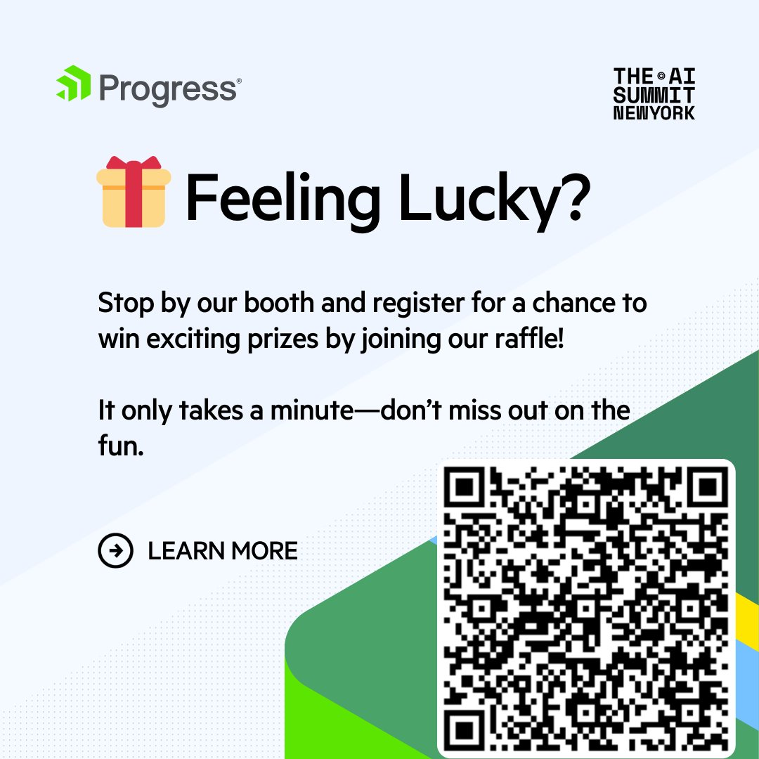 semaphoreprgrss's tweet image. Sponsoring #TheAISummit New York

🎟️Use promo code 20DP-DPRZ55 for 20% off on your conference ticket!

Stop by the Progress booth #225 to see how we’re helping enterprises harness the power of generative AI to drive trustworthy business outcomes!

newyork.theaisummit.com