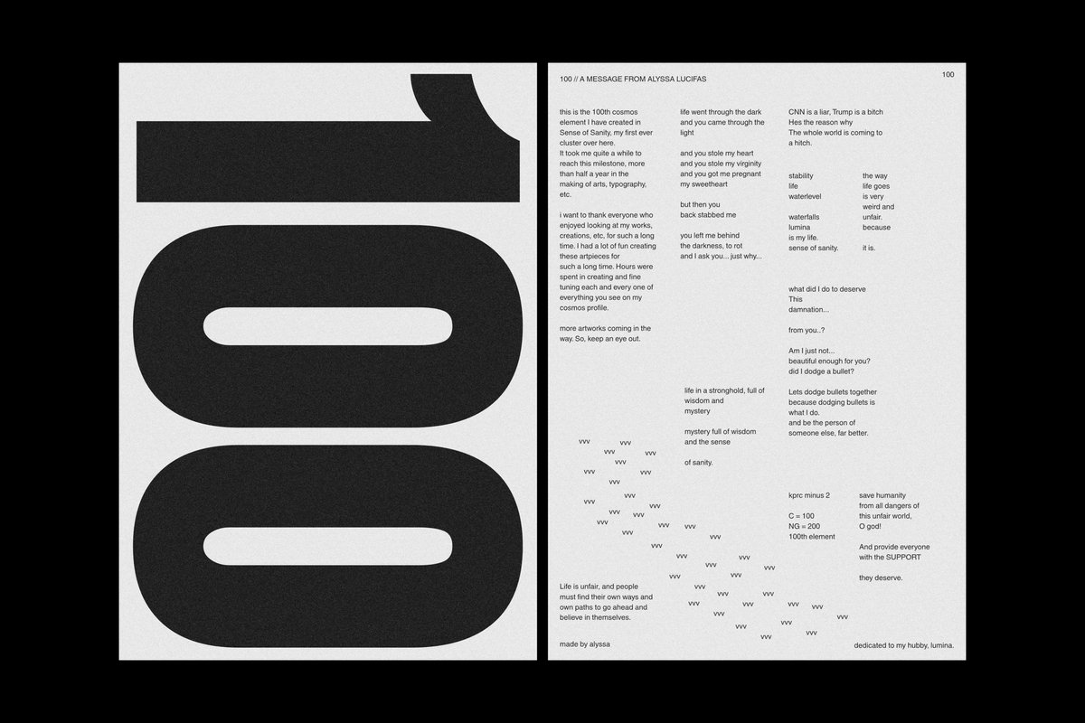 My 100th sense of sanity publication on Cosmos. It took me > half a year to get to where I am at now.

Thanks to everyone who enjoys looking at my creations.

As always, dedicated to <a href="/Lumiscarlet/">Lumina 𖹭</a>.

Full res: cosmos.so/e/180529585

Thank you everyone. More coming in the way.

<3