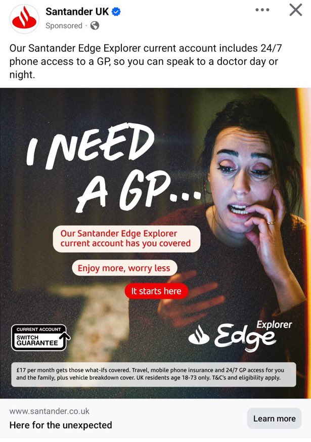 r1chardf1tzg3r1's tweet image. SCANDAL 
@wesstreeting Disincentivizes NHS Hiring #GPs 

It Should Not Take A BANK 

To Give Patients Access To A #GP 

24/7 via @santanderuk EDGE EXPLORER 
Account 

santander.co.uk/landing/curren…

@SKinnock 

@BMA_GP @MartinSLewis @WhichUK 
@EdConwaySky @paullewismoney @LabourList