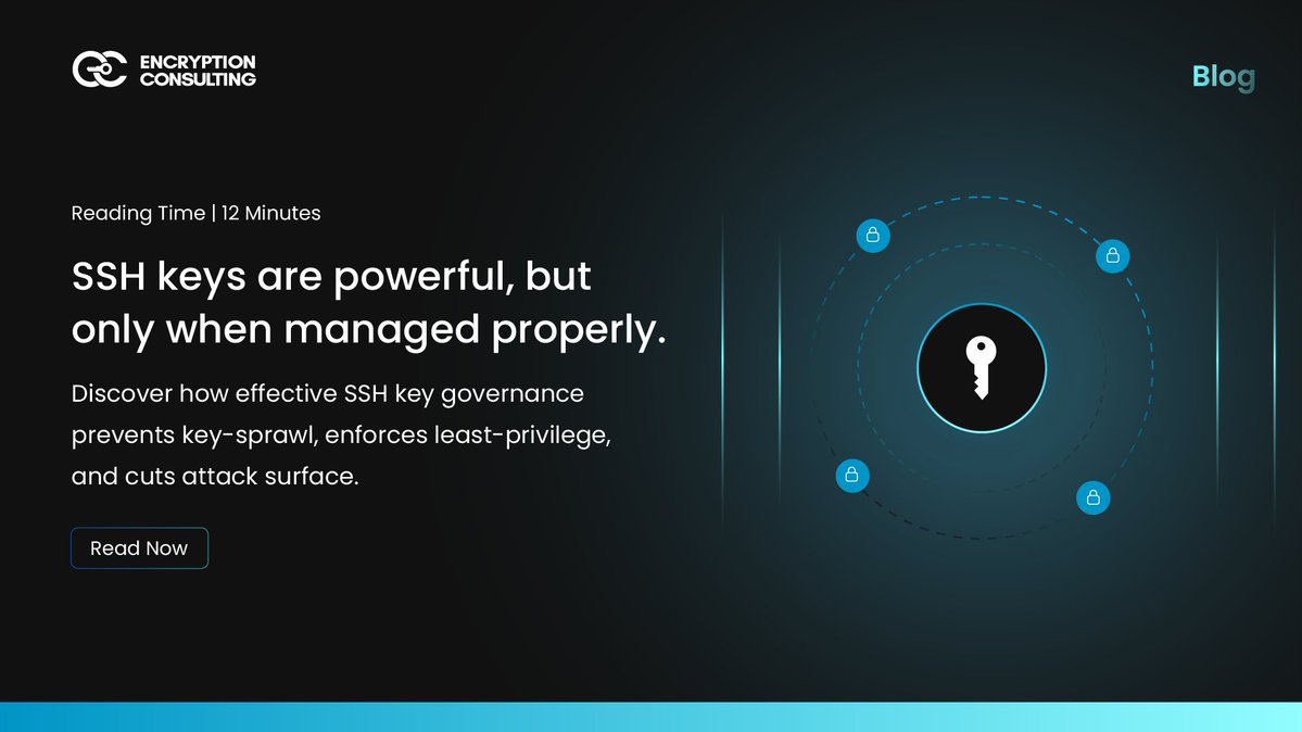 encryptioncons's tweet image. Our blog breaks down the core challenges in SSH key management and shows how policies, automation, and stronger governance transform SSH key security and operational resilience.

Read more: ow.ly/YvlF50XAMar

#EncryptionConsulting #SSH #SSHKeys #AccessControl #Cybersecurity…