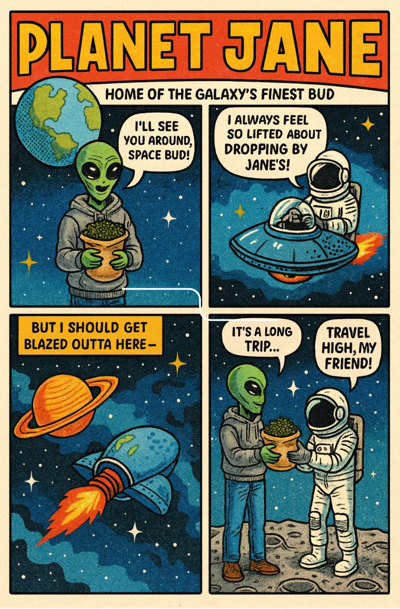 PlanetJane_'s tweet image. Dropping by Planet Jane always leaves you lifted 🚀💨

#PlanetJane #CosmicVibes #AlienApproved