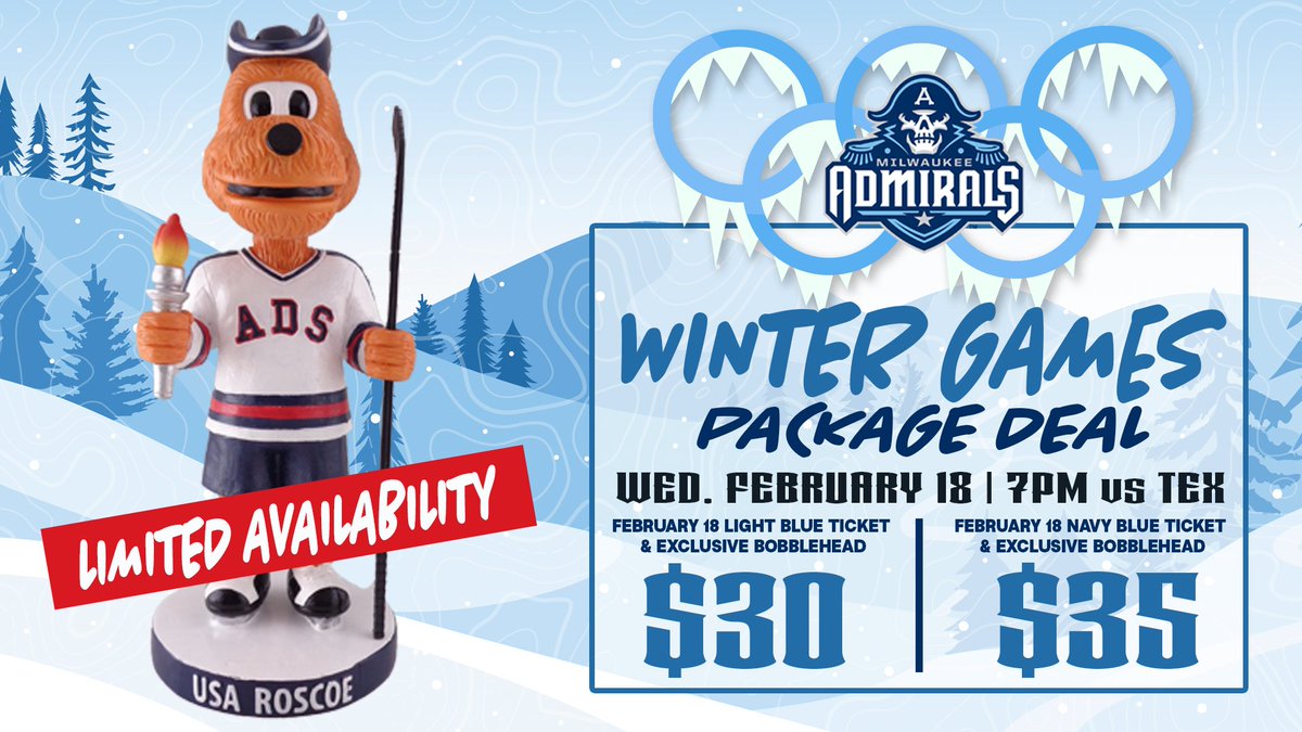 We're going for gold on Wednesday, Feb. 18 for Winter Games Night!

Get this exclusive USA Roscoe Bobblehead + a ticket to the game for two great prices!

Team USA Roscoe is extremely limited, secure your ticket package now 👉 bit.ly/3XvjcsF