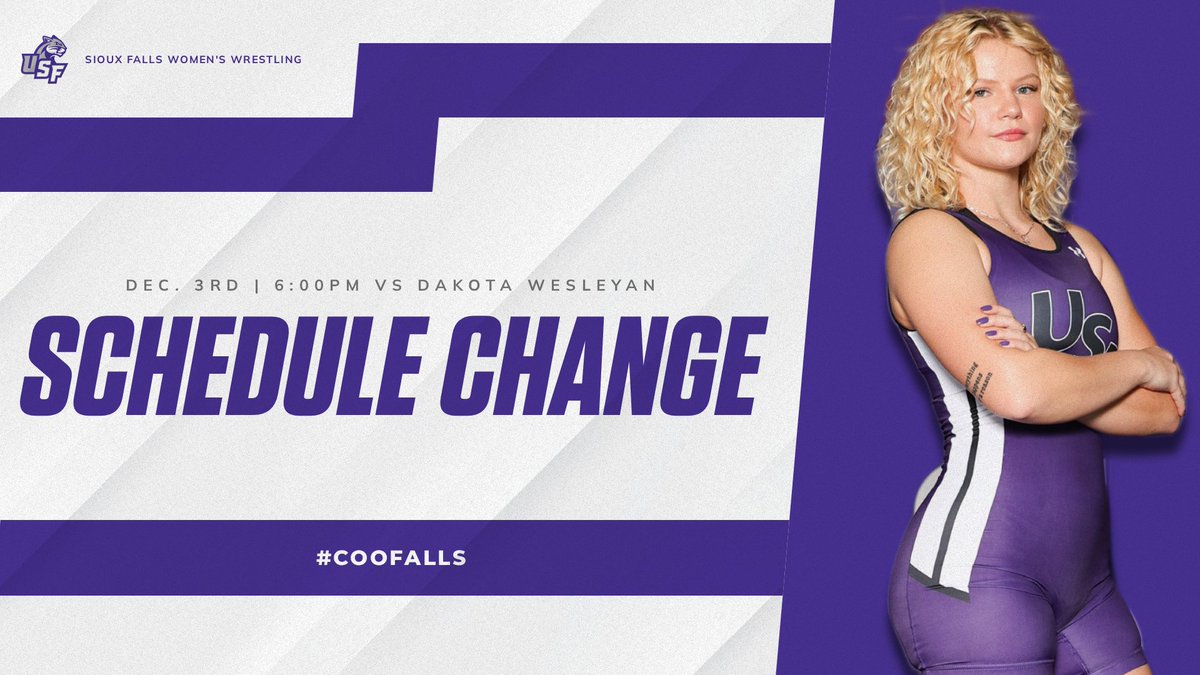 🚨 SCHEDULE UPDATE 🚨

Tomorrow’s slate now features a 6:00 PM dual vs. Dakota Wesleyan!

We’ll honor our incredible faculty &amp; staff at 5:50 PM—come early and show your support for the Coo!

#CooFalls | #BarnCatTough