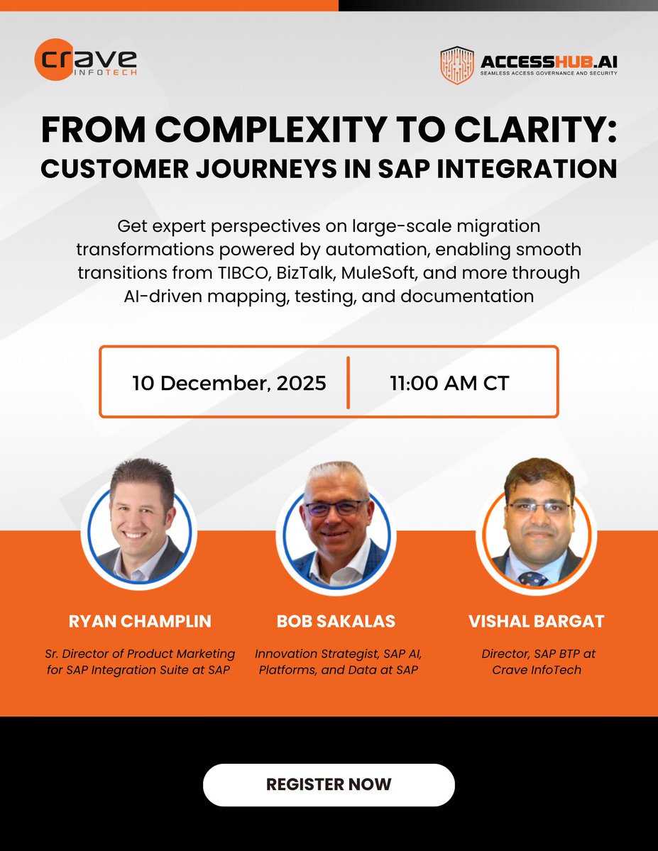 CraveInfotech's tweet image. Migrating from legacy platforms? See how automation and AI speed up the move to SAP Integration Suite with lower risk and faster delivery.

📅 Dec 10, 2025 – 11:00 AM CT

🔗events.digitaltechnology-insights.com/voices-of-valu…
 
#SAPIntegration #Integration #Automation  #AI