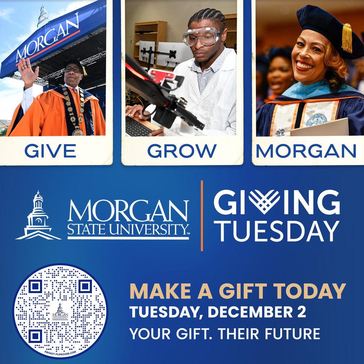 MorganStateU's tweet image. It’s Giving Tuesday, a global day of generosity and impact.

When you give to the Morgan State University Foundation, you help fuel scholarships, research and the aspirations of Morgan students who are leading the future. 💙🐻

Every gift, whether big or small, makes a meaningful…