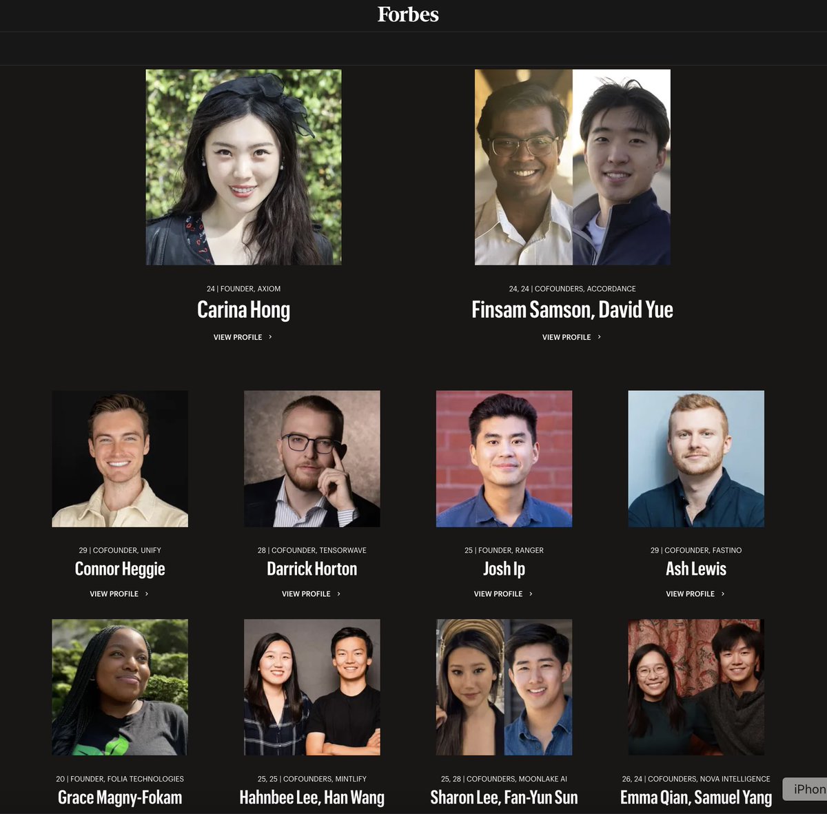 Congratulations to our founder <a href="/CarinaLHong/">Carina Hong</a>: she was just named Forbes 30 under 30 (AI category) for her work building Axiom!