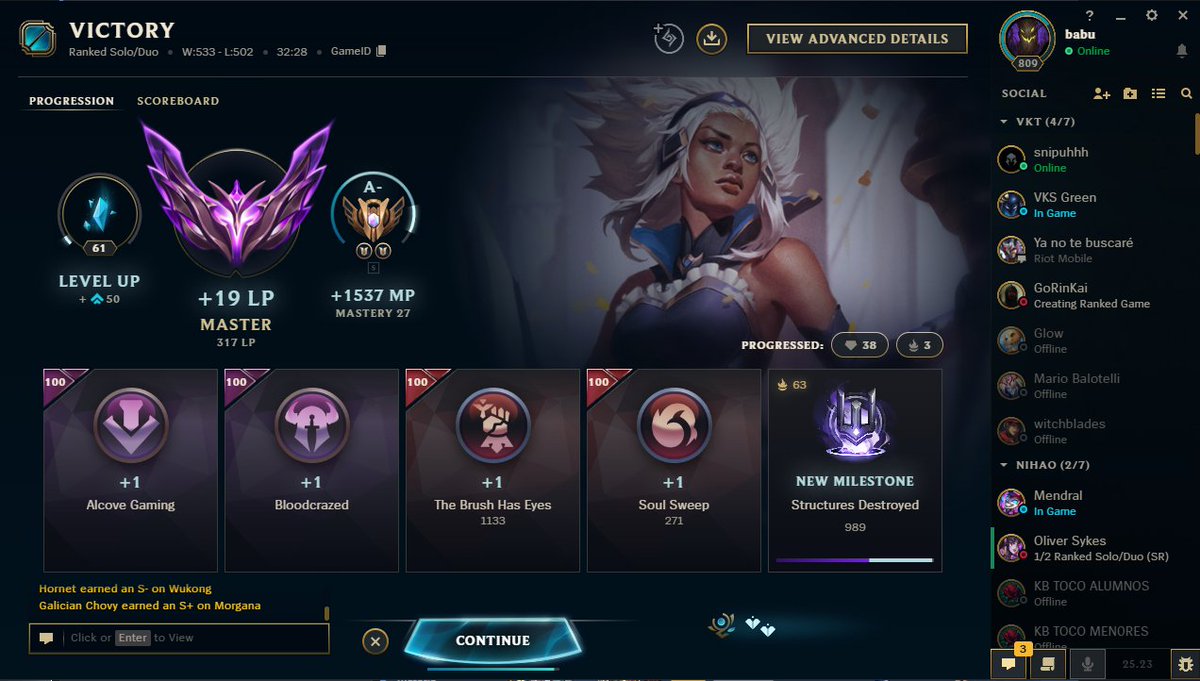 ¡317 lp masters nuevo pb desbloqueado! <a href="/robotiko_/">robotiko</a> (perseverancia eterna), <a href="/marcoshilfe/">Marcos</a> (destreza anti-tilt legendaria), <a href="/TUPANGOLIN33/">Pangolin</a> (dominio jungla brutal). vuestros vods y calls transformaron caos en gloria. ggwp mesías, coaches inmortales