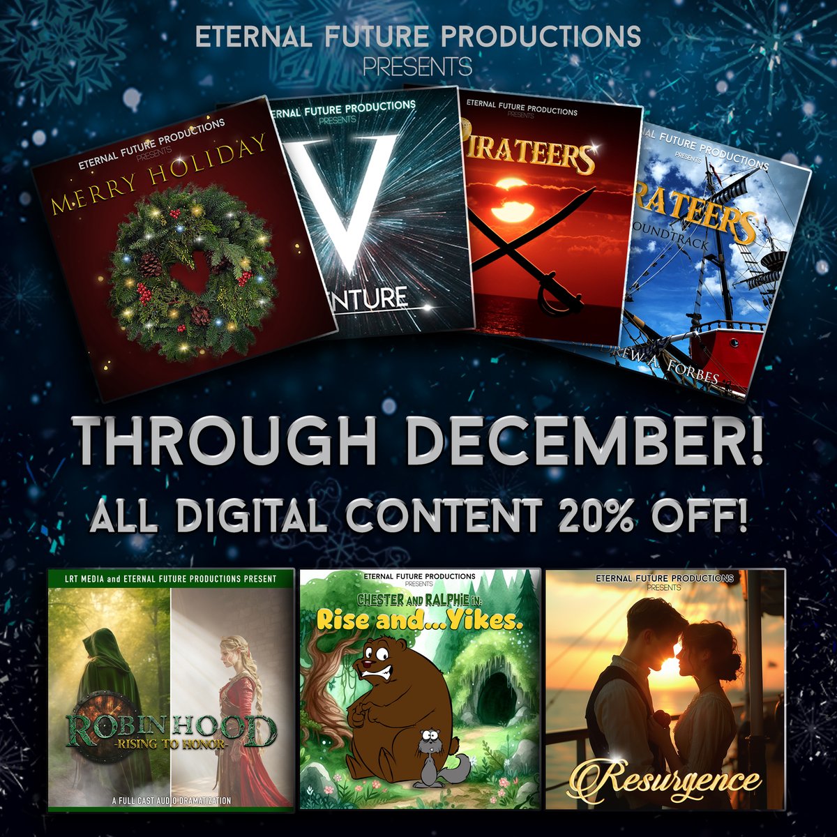 _EFProductions's tweet image. ✨ This discount is good until the end of December! The 20% off will also apply to "Resurgence," once it sets sail later this month!!

Visit: eternalfutureproductions.com

Digital &amp;amp; eBooks content 20% off. Coupon code: EFDECEMBERSALE20 
CD's 10% off. Coupon code: EFDECEMBERSALE10