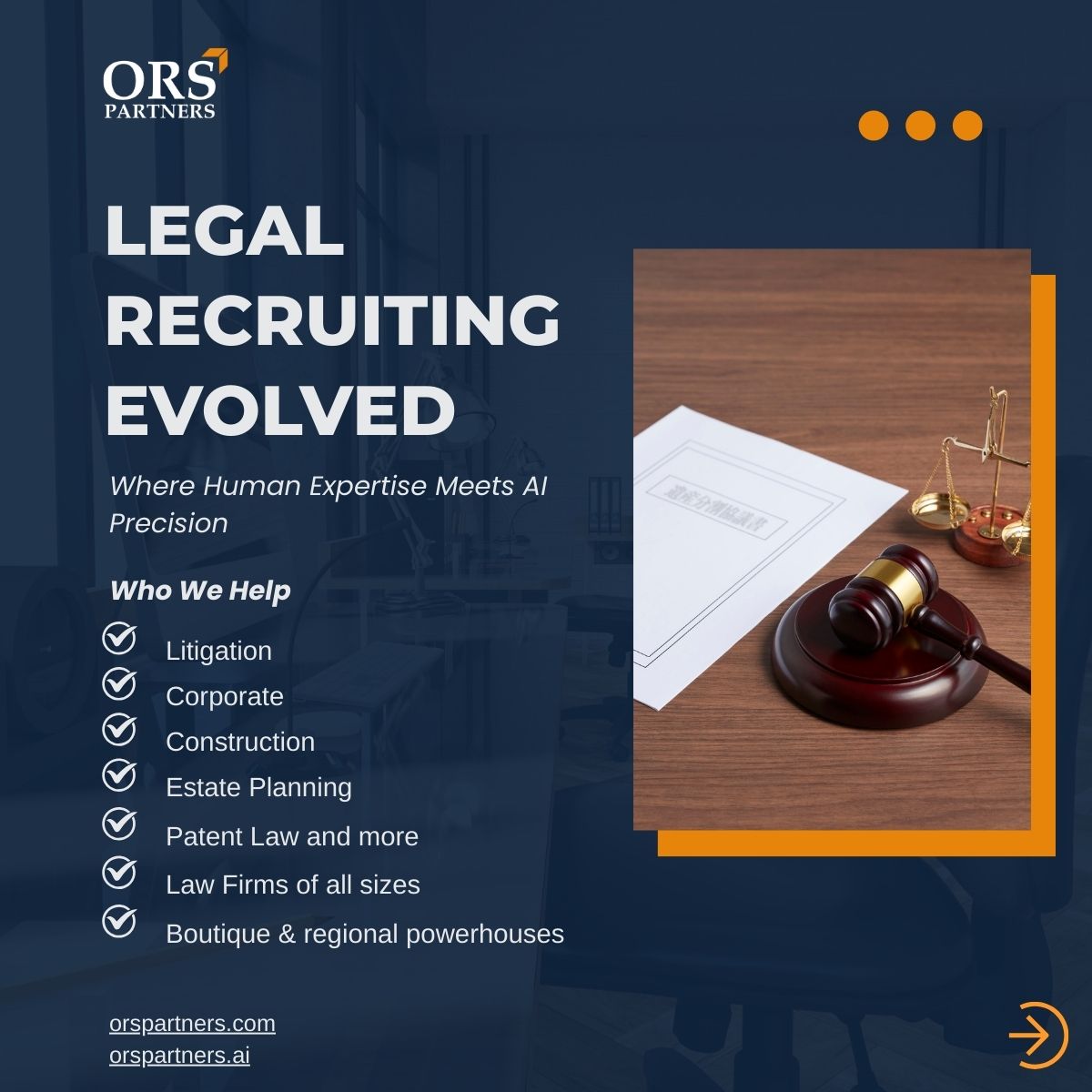 Legal recruiting, evolved.
We help law firms scale faster with AI-driven sourcing and relationship-led hiring. From paralegals to partners, we’ve got your next hire.
🔗 orspartners.ai, orspartners.com
#LegalRecruiting #AIPoweredHiring #ORSPartners