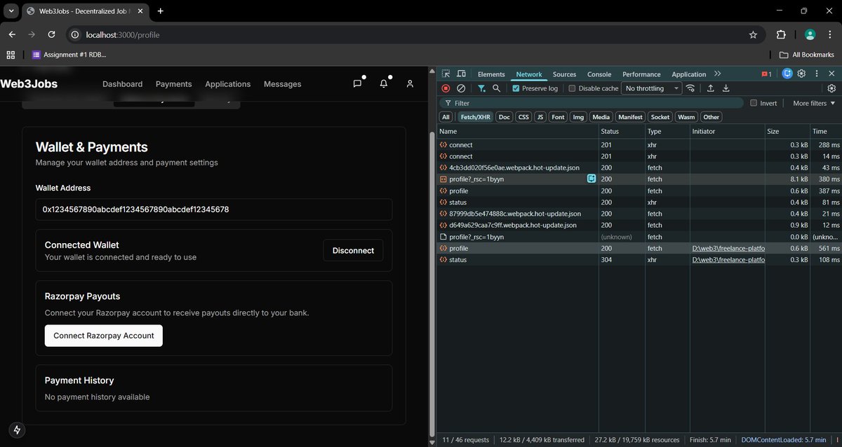 _a_m_i_t_1's tweet image. Day 503 of #600DaysOfCode

Fetching and showing razorpay account connected on profile section in web3 freelance platform.
#Payments #razorpay #web3