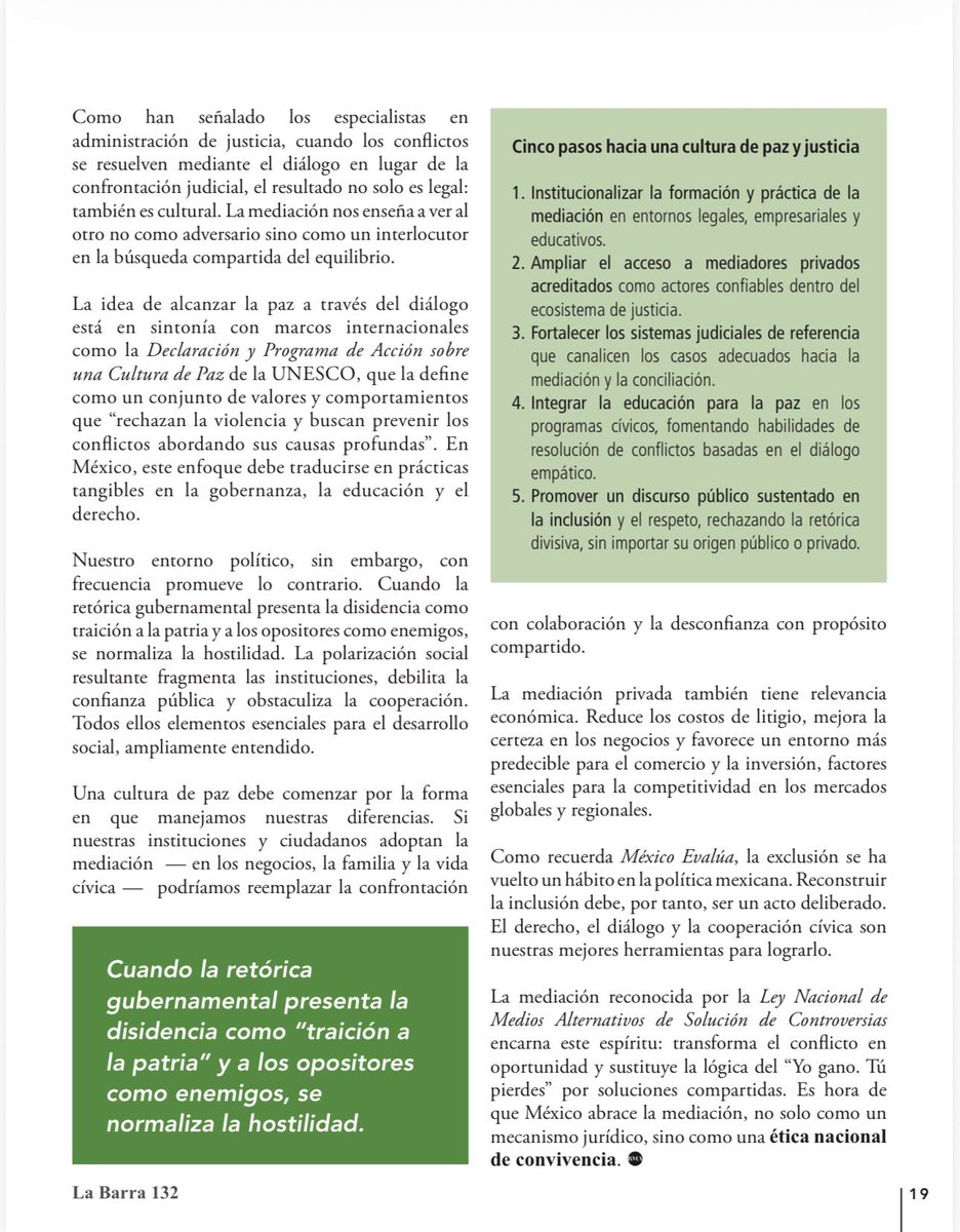 Es hora de que #México abrace la #mediación, no solo como un mecanismo jurídico, sino como una ética nacional de convivencia. 

Les comparto mi reciente artículo “De la polarización a la mediación” publicado en la revista “La Barra” #MASC <a href="/BMA_Abogados/">Barra Mexicana, Colegio de Abogados A.C.</a> 

<a href="/JoseCardenas1/">JOSÉ CÁRDENAS</a>