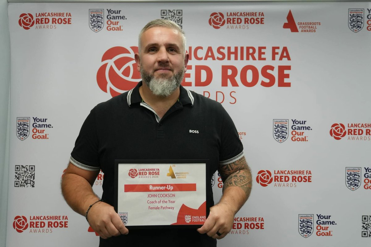 Congratulations to our U12 Girls manager John Cookson at the Lancashire FA Red Rose Awards. ❇️