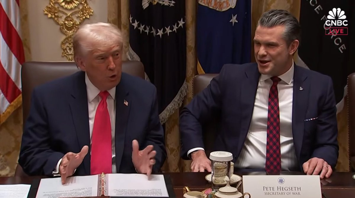 factpostnews's tweet image. Pete Hegseth&apos;s name tag at the Cabinet meeting has a typo:

&quot;SSECRETARY OF WAR&quot;