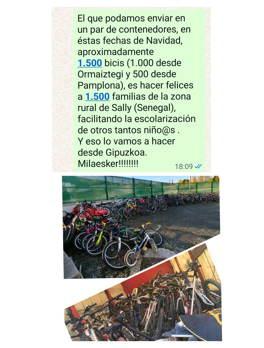 BICICLETAS PARA LA EDUCACIÓN/1.000 BICIS PARA SENEGAL.
Lo vamos a conseguir!!!
Milaesker Lagunok 🫂 
🚴🚴🚴🚴🚴🚴🚴🚴🚴