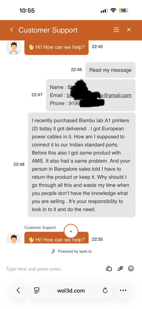 BhuvanReady's tweet photo. @wol3d_india you people are the worst. See the screenshot. Can’t reply , can’t do the need to the customer. And sell wrong products in India. @BambulabGlobal #3dprinter be ashamed and I don’t really understand how you guy made it to @sharktankindia. https://t.co/H6QSUJbTqp
