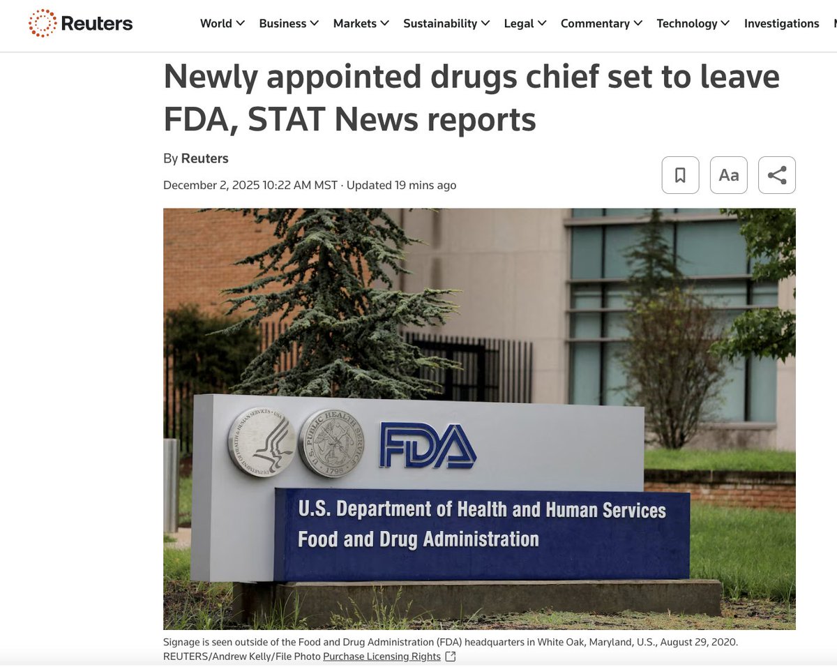 commonsenseplay's tweet image. WHAT IS GOING ON AT THE FDA?

Less than a month later - Richard Pazdur has resigned 

$SRPT $MRNA $BHVN $CAPR $REPL $NOVO $PFE

Pazdur the newly appointed head of the drug evaluation department, the agency's veteran oncology chief, took over the role on November 11, replacing…