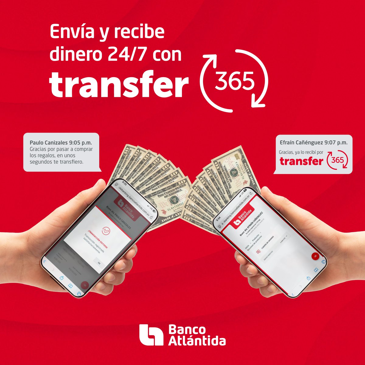Ponte al día con tus transferencias interbancarias inmediatas y gratuitas en cualquier momento del día.
Disfruta de las fiestas de fin de año sin deudas. 📲

Conoce más acá 👉 bancoatlantida.com.sv/banca-de-perso…