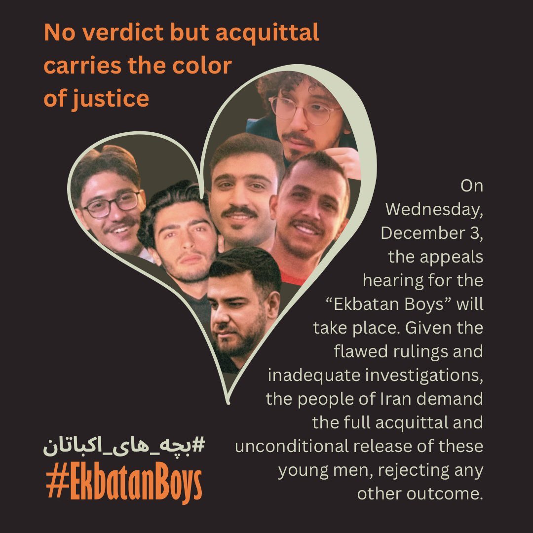 این جوانان امید یک محله و آینده‌ی یک ملت‌اند. هیچ دادگاهی حق ندارد جوانی‌شان را بیشتر از این بسوزاند. تبرئه کامل و آزادی فوری، خواسته‌ی همه‌ی مردم است.
#بچه_های_اکباتان 
#EkbatanBoys