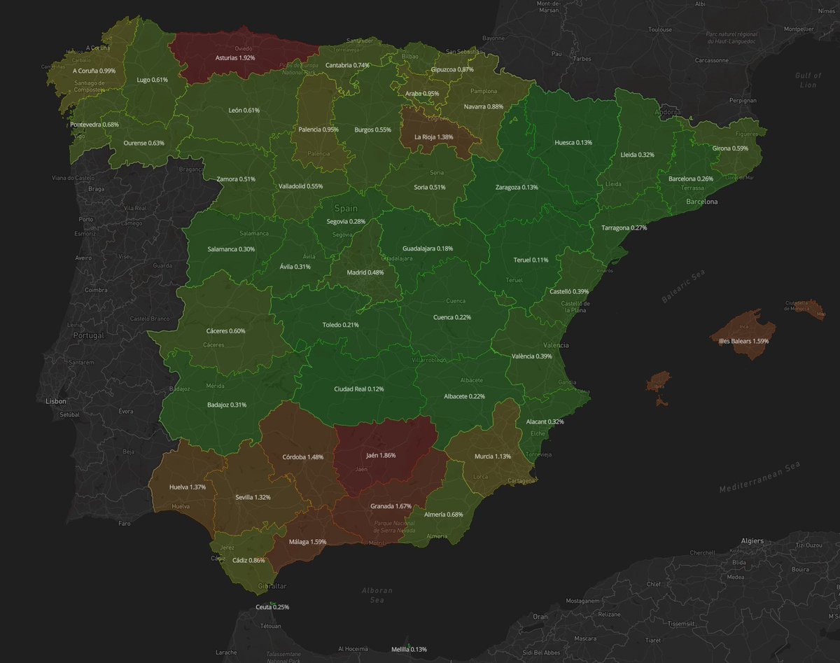 ergocortex's tweet photo. Maestro @Recuenco, continuamos con el porcentaje de niños con altas capacidades por provincia, ¿el umbral teórico para X∼N(μ=100, σ=15) no debería ser P(X ≥ μ+2σ) ≈ 2.28%? https://t.co/ItGI4h4bIL