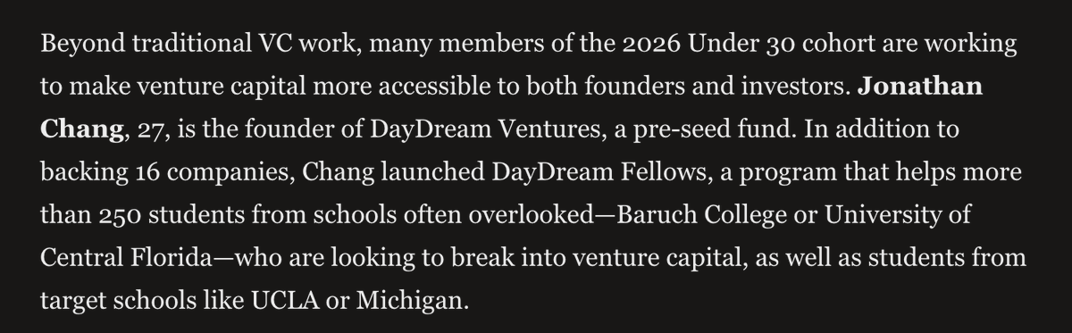 thechangj's tweet image. Thanks @ForbesUnder30 for nominating me!

Growing up, Forbes was the one thing my family of Asian immigrants (especially my grandma) read and to be selected is an honor.   

I love startups &amp;amp; venture with all of my heart and am grateful for the Forbes team for recognizing that.…