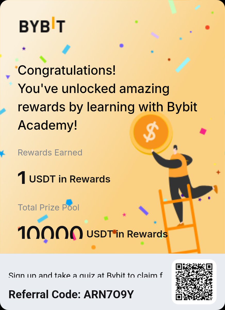 Truepakis's tweet image. Sign up and take a quiz at Bybit to claim a 1 USDT bonus, first come, first served! Plus, unlock up to 10000 in additional rewards. learn.jbybit.com/en/read-to-ear…