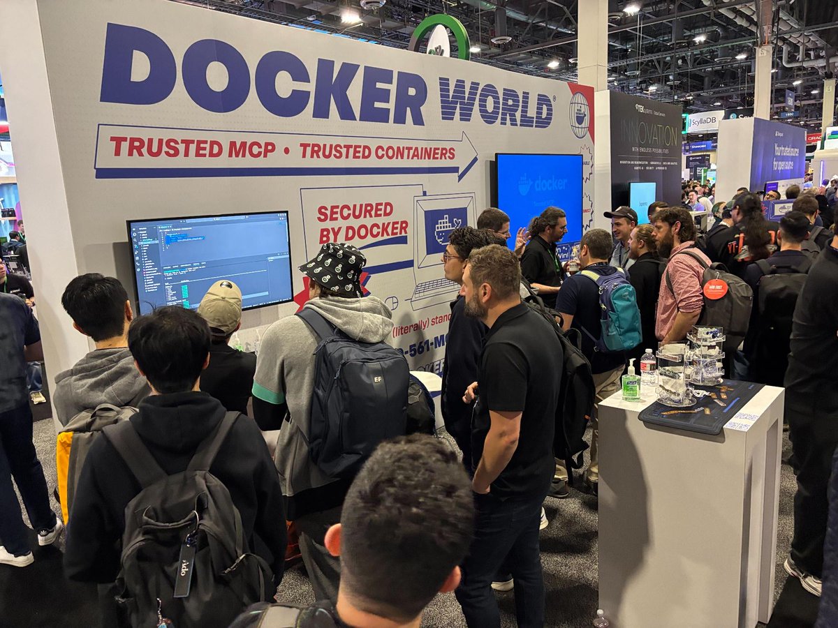 Docker's tweet image. We’ve arrived at AWS re:Invent!

📍 Come find us at booth 1819

Run Kiro and other agents without risking your machine or credentials, with Docker Sandboxes!
Plus - demos, answers to your questions, and the latest from Docker AI. 

Let’s build.

#Docker #reinvent #AI #DevTools…