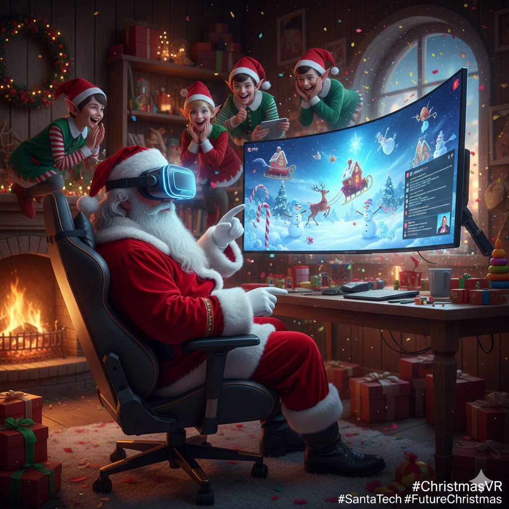 AdamtrendHQ's tweet image. Breaking News from the North Pole: Santa's gone fully immersive! 🎅✨ What do you think is on his Christmas virtual reality playlist? And are those elves taking notes or just trying to get a peek? Tell me your theories! #Christmas2023 #SantaClaus #VRGaming #HolidayVibes