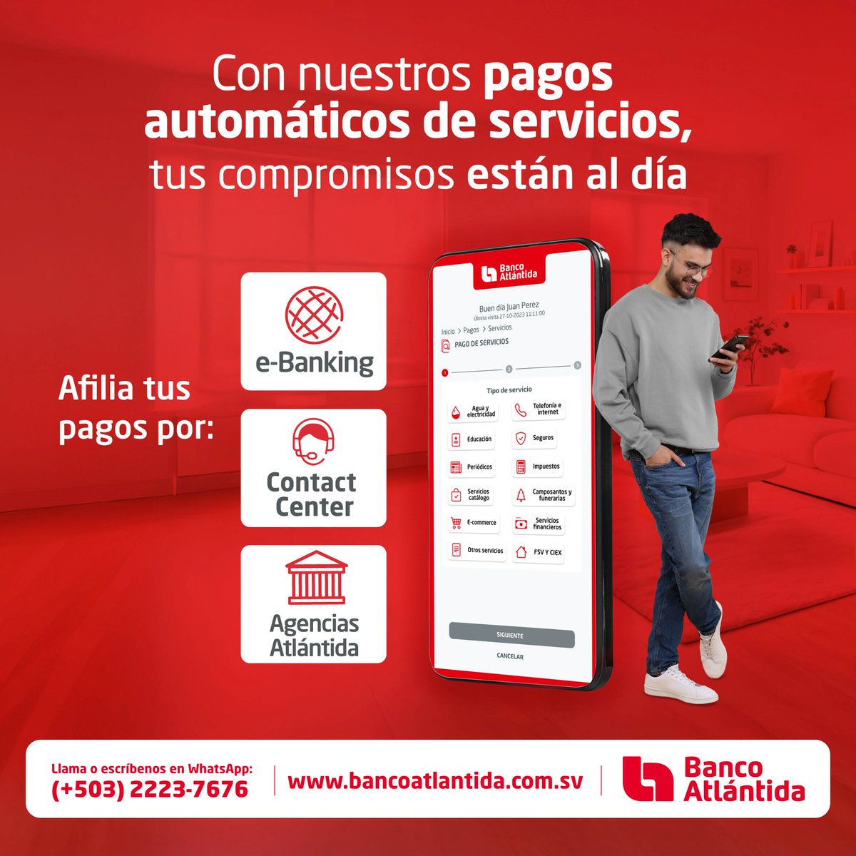 Afilia tus pagos de servicio por e-Banking, Contact Center o Agencias Atlántida y deja de preocuparte por saldar a tiempo tus deudas. 🕒

Conoce más en 👉 bancoatlantida.com.sv/banca-de-perso…