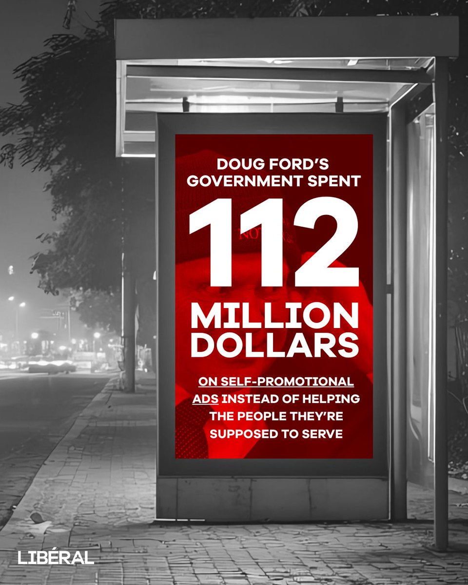 Imagine what $112 million could have done for ERs, classrooms, or the youth unemployment crisis.

Ford blew it on ads for himself.

This government keeps putting its image ahead of your needs.

#onpoli
