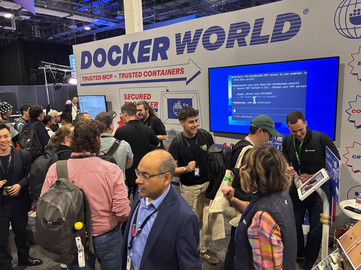 Docker's tweet image. We’ve arrived at AWS re:Invent!

📍 Come find us at booth 1819

Run Kiro and other agents without risking your machine or credentials, with Docker Sandboxes!
Plus - demos, answers to your questions, and the latest from Docker AI. 

Let’s build.

#Docker #reinvent #AI #DevTools…