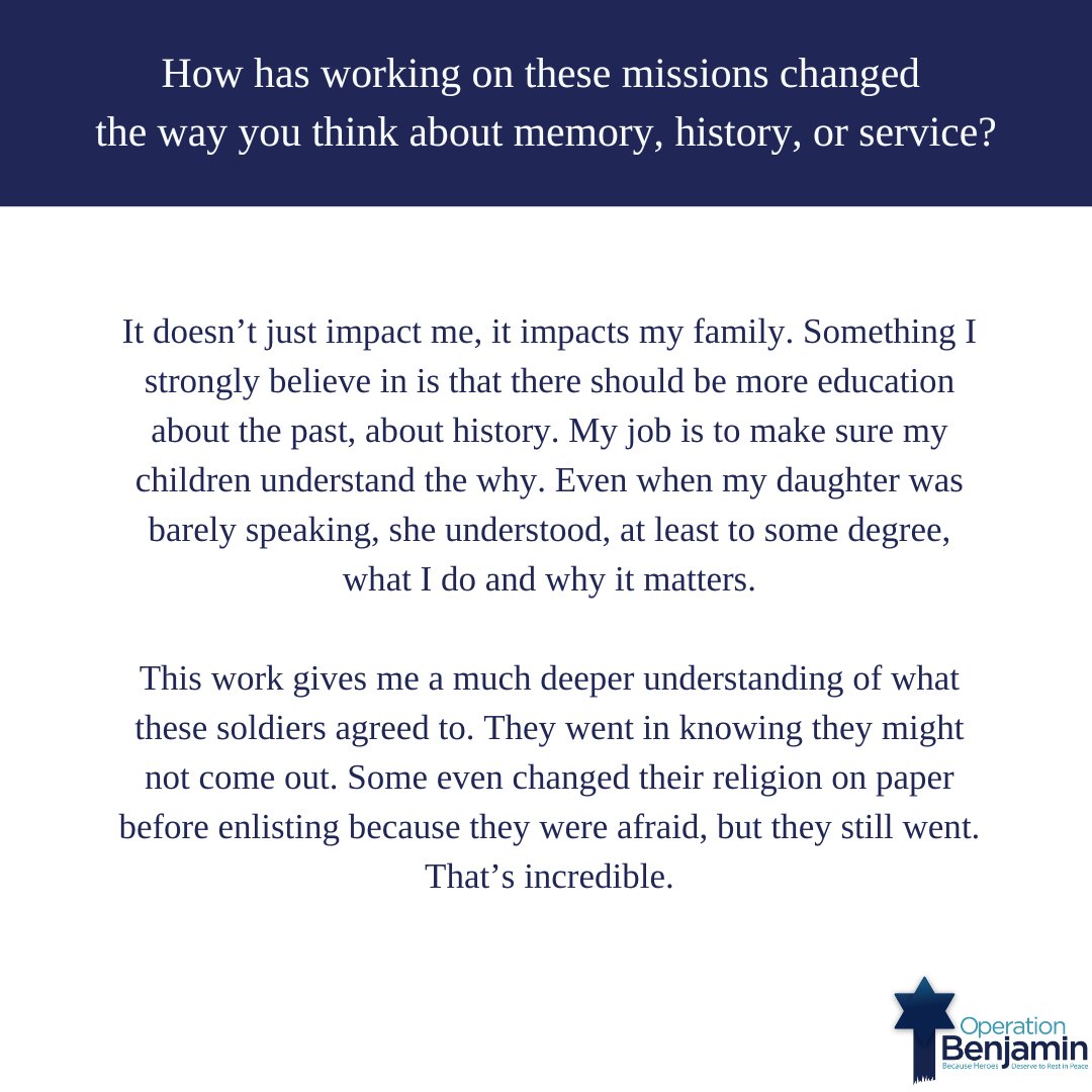 OperBenjamin's tweet image. As a non-Jewish member of our organization, Yvonne brings a different perspective to the sacred work of restoring identity and truth to Jewish American soldiers. She often says that while she may not be of  the same faith, she shares the same sense of duty, to ensure that every…