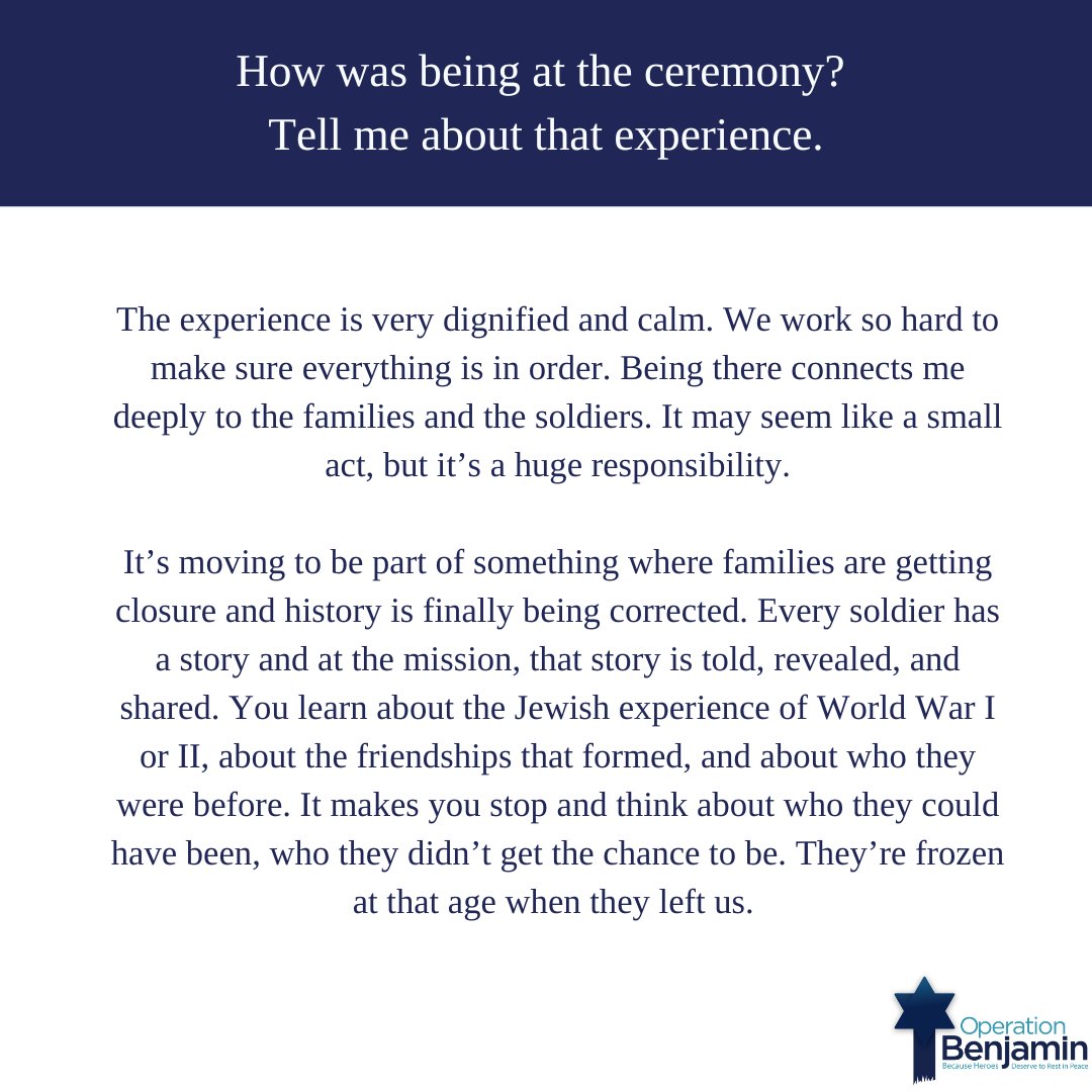 OperBenjamin's tweet image. As a non-Jewish member of our organization, Yvonne brings a different perspective to the sacred work of restoring identity and truth to Jewish American soldiers. She often says that while she may not be of  the same faith, she shares the same sense of duty, to ensure that every…