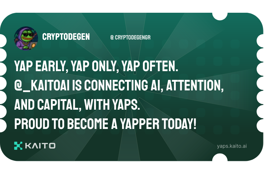 cryptodegengr's tweet image. Yap early, yap only, yap often.

@KaitoAI is connecting AI, attention and capital with Yaps.

Just claimed my social card and I&apos;m accumulating Yap points in real-time.

Claim yours 👉 yaps.kaito.ai/referral/19865…