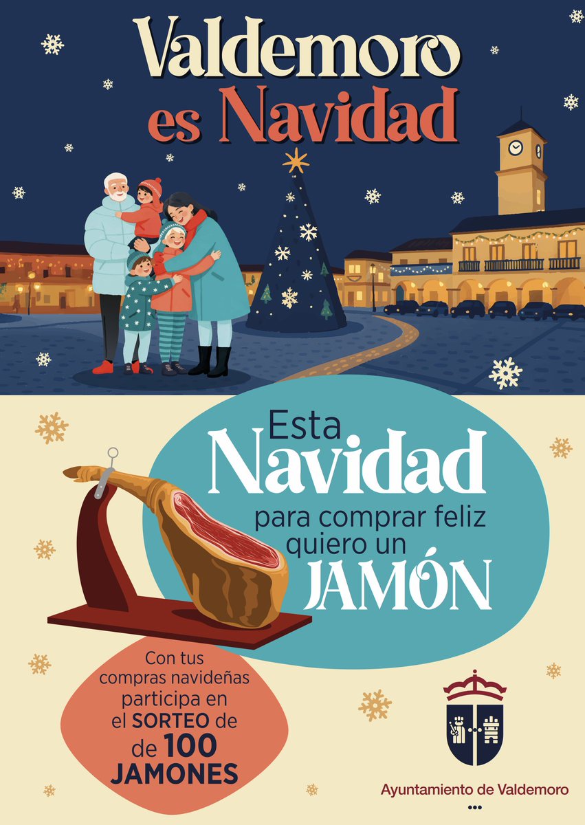 Si tienes un comercio en Valdemoro, súmate a la campaña "Yo para comprar feliz quiero un jamón". El plazo de inscripción permanecerá abierto hasta el 10 de diciembre. +INFO: ow.ly/inab50XAys5