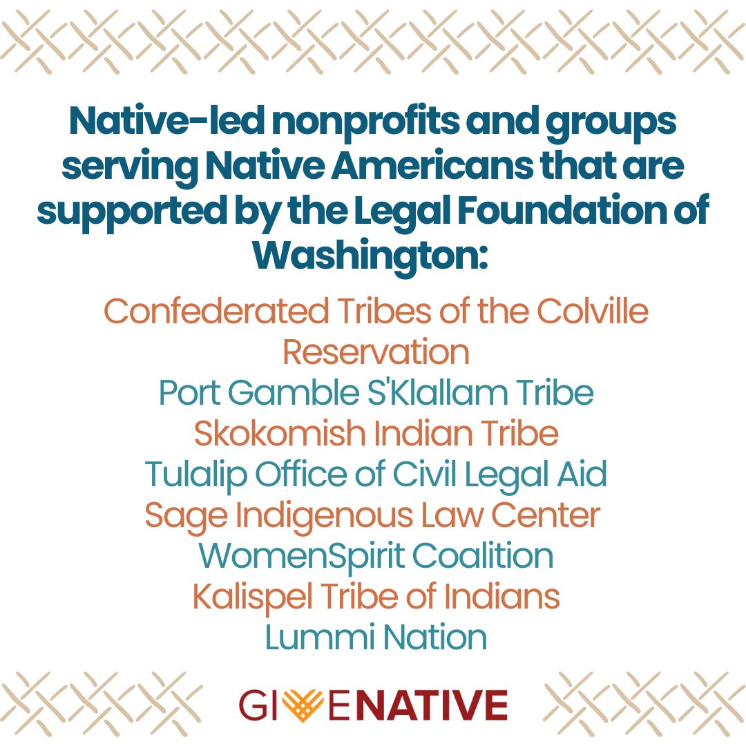 LegalFoundWA's tweet image. This Giving Tuesday, join us in investing in Native American communities by donating to programs that are led by and support Native Americans. 
#GiveNative #NativeLed #NativeNonprofits
