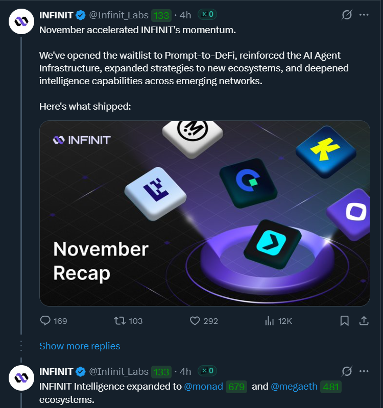 Lakshy_x's tweet image. #November felt like the month @Infinit_Labs   finally snapped into focus. I did been following their updates for a while,but this was the first time the whole system felt shaped around how people actually move through #DeFi.
Prompt-to-DeFi made that obvious to me. I wrote a